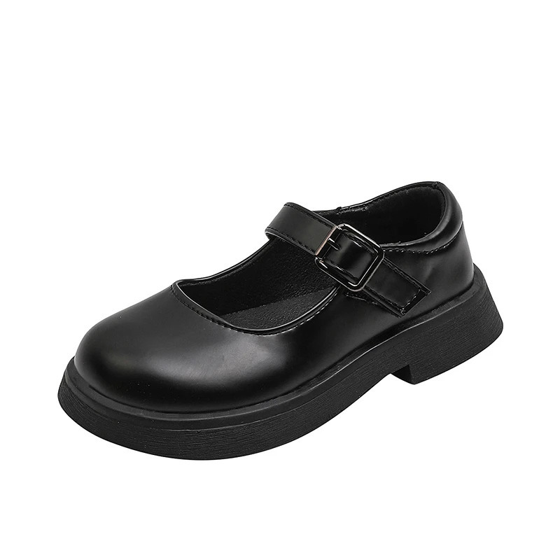 Girls Leather Shoes Versatile Buckle Black Children Casual School PU Nonslip Kids Fashion Loafers Korean Style 250303
