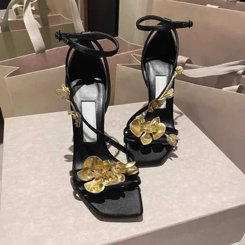Golden Flowers Elegant Wan H for Wens High-heeled Sandals Wens Shoes Elegant Heel Luxury Sandal Wens Z250304