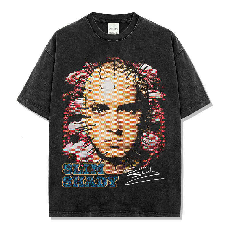 Amu Hip Hop Rap American T-shirt Street Trendy Brand 3D Printed Vintage Washed Round Neck Short Sleeve
