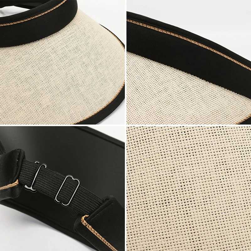 Summer Str Hat for Women Foldable Empty Top Sun Hat Outdoor Beach Anti-UV Protection Wide Brim Female Sunscreen Visor C Golf HatXJ250304