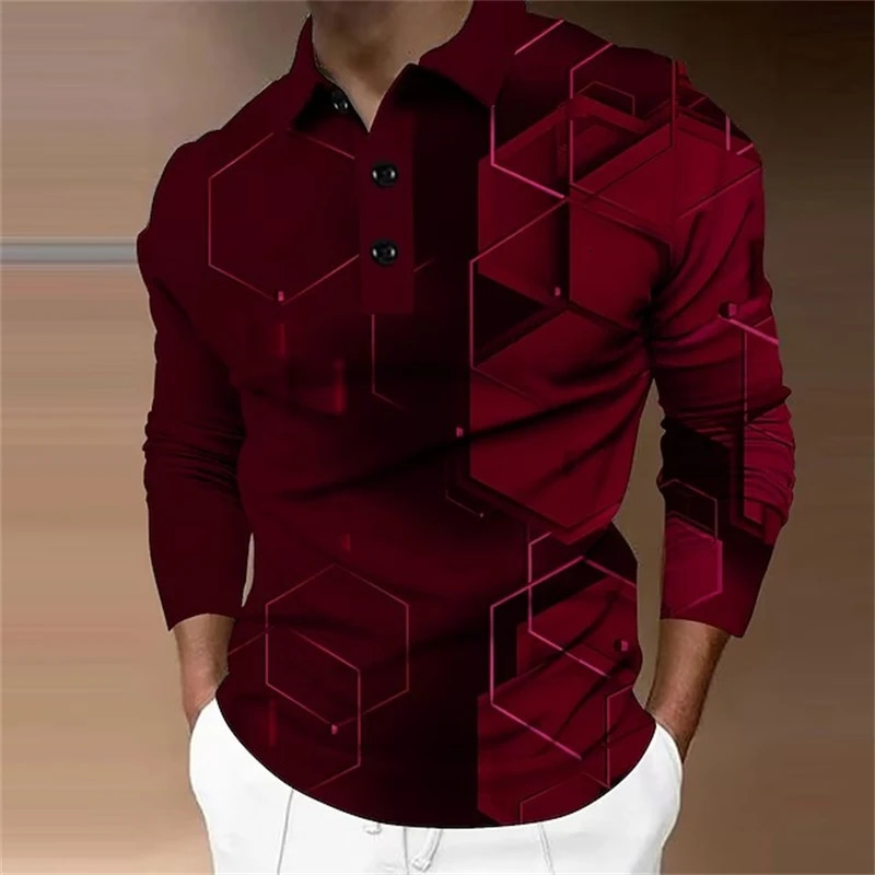 Mens Long Sleeve Polo Shirt Golf Shirt Graphic Prints Geometry Turndown 3D Print Outdoor Street Long Sleeve Comfortable Tops 250304