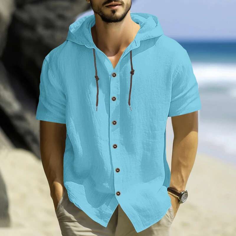 Summer New Light Luxury Cotton Short Sleeved Shirt American Solid Color Designer Hooded Casual T-shirt Comfortable Plus Size Men's Clothing Beach