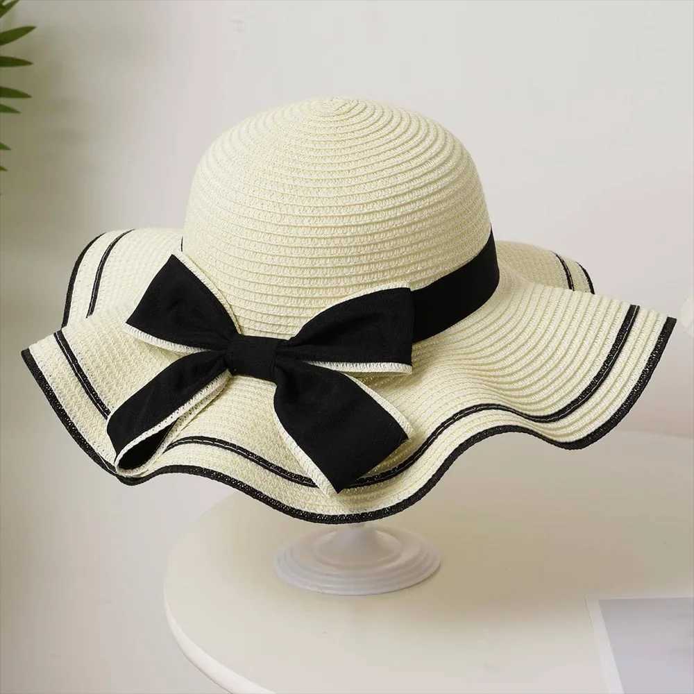 Summer New Bow Lace Edge Str Hat for Womens Outdoor Vacation Fashion and Sunscreen Beach Hat FoldableXJ250304