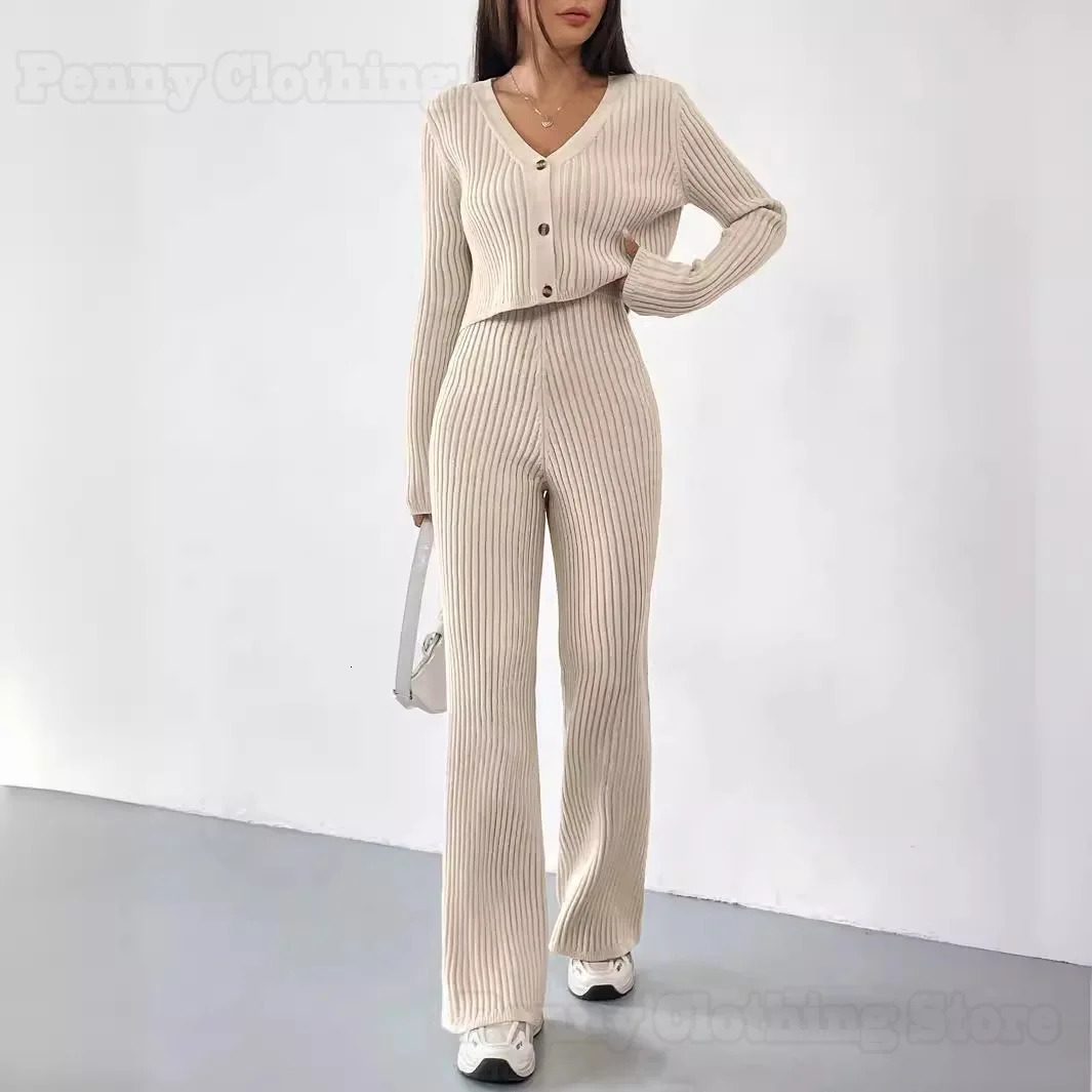 2024 Womens Clothing European And American Spring Autumn Casual Straight Pants VNeck Suit 250225