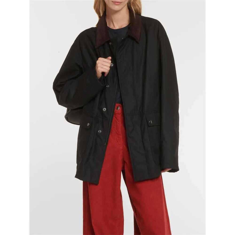Women's Ribbed Turn-Down Collar Zipper Coat Simple Casual Female Safari Style Large Pockets Jacket Autumn Winter