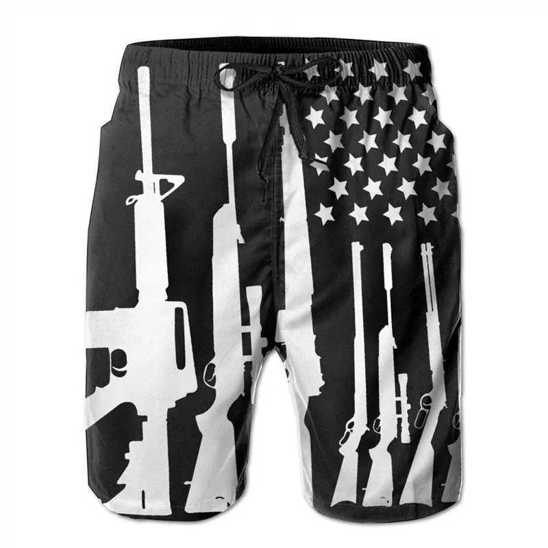 American Flag Gun Weapons Graphic Shorts Pants 3D Printing Hip Hop y2k Board Shorts Summer Hawaii Swimsuit Cool Surf Swim TrunksT250304