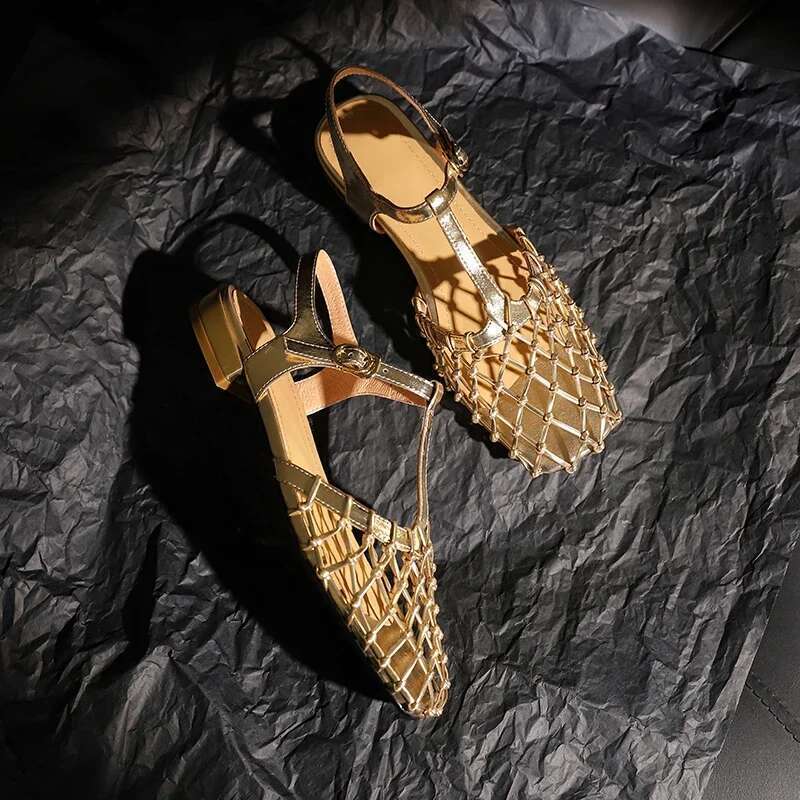 Sandals Hollow Women Shoes Low Heels Designer Summer Dress New Brand Mesh Sgback Sexy Casual atos Mujer Pumps