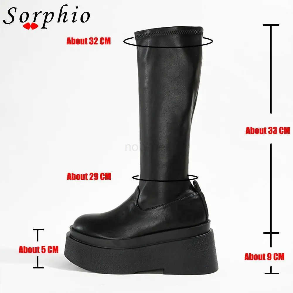 Platform Boots For Wen Knee High Med Calf Chunky Heel Fion Girls Shoes 2022 Autumn Summer Boots Slip On Brand New Goth Z250304