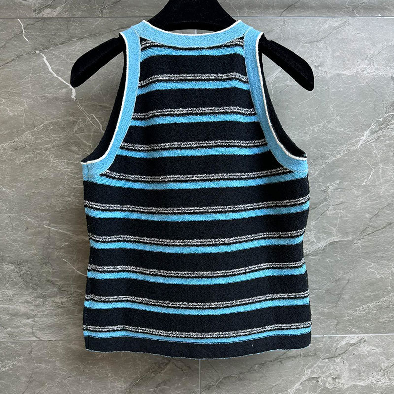 Fashionable Ladies Cashmere Knit Striped Vest Fashion Round Neck Multi-Color Sleeveless Top Slim Stretchy Elegant Early Spring High-Quality Luxury Des