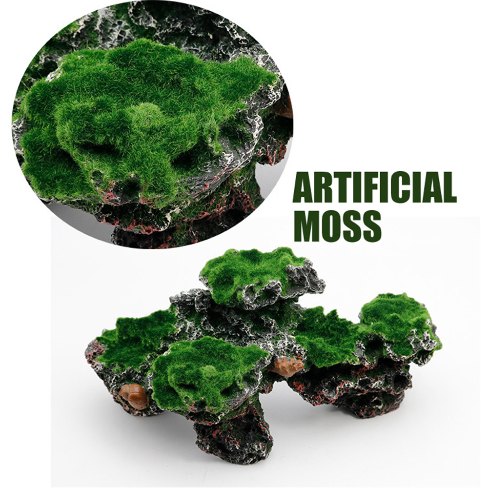 Resin Green Rockery Aquarium Decor Artificial Mountain Coral Reef Rock Cave Stone Moss Fish Tank Ornament Decoration S/L