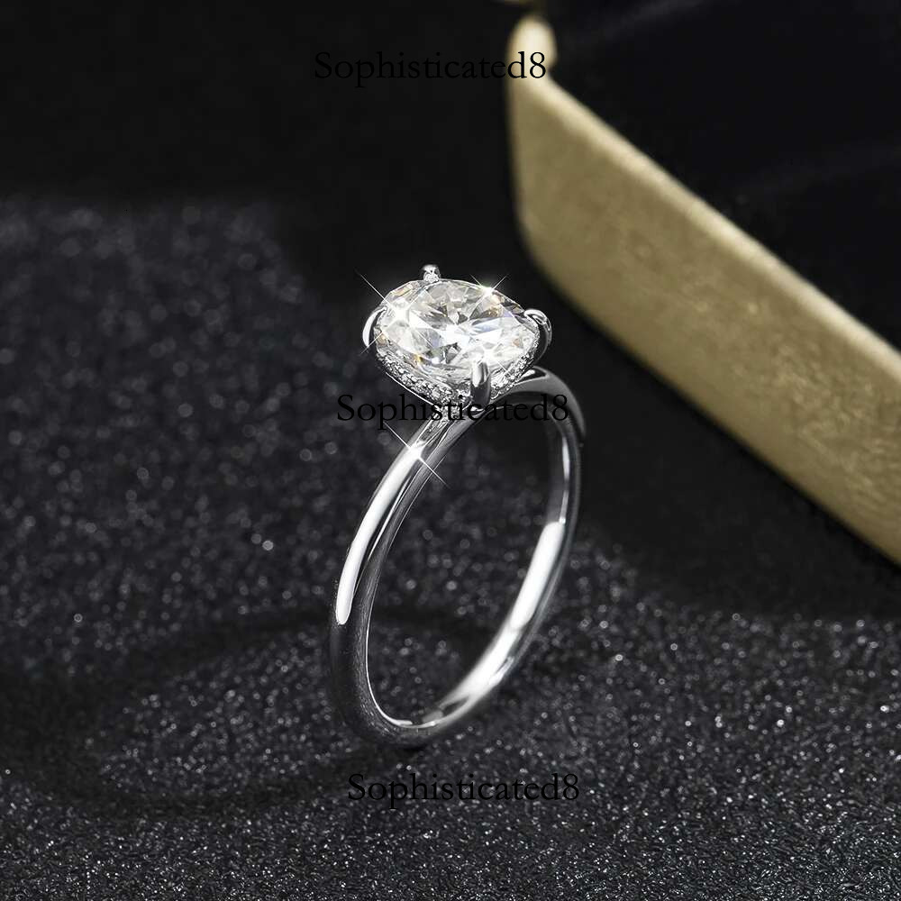 KNOBSPIN D VVS1 Oval Moissanite Rings 4 Prong Setting Classic Trendy Women Engagement Wedding Band GRA Certified Sliver Ring