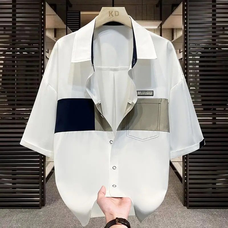 Short-sleeved Shirt Mens Summer Thin Half-sleeved Shirt for Mens Casual Trendy Trendy Spliced inch Jacket 250227