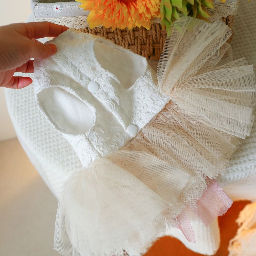 Cute Fairy Dress Cat Dog Wedding Dress Organza Lace Puppy Skirt Soft Big Bow Pet Skirt Birthday Party