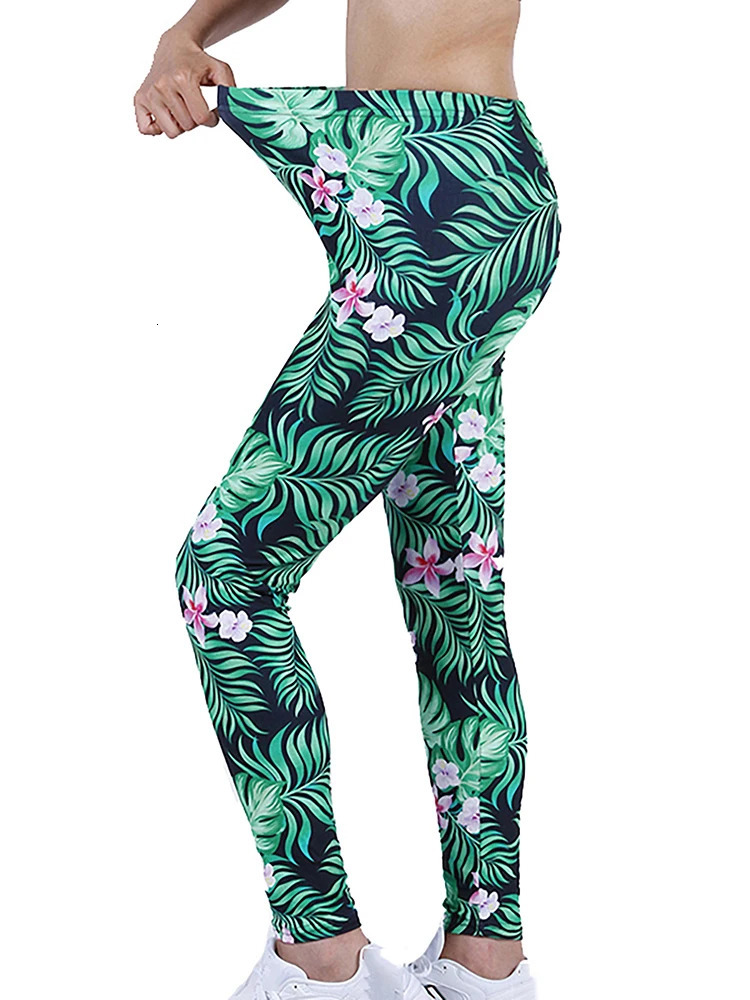 CUHAKCI Fashion Women Leggings Beautiful Leaf Floral Printing High Waist Jeggings Stretch Pant Sexy Clothing Mujer 250303