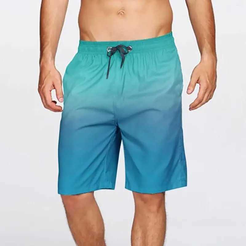 Gradient Swimming Trunks Mens Beach Pants Hot Spring Summer Holiday Shorts Lace Up Pocket Elastic Rise Shorts For Man T250304