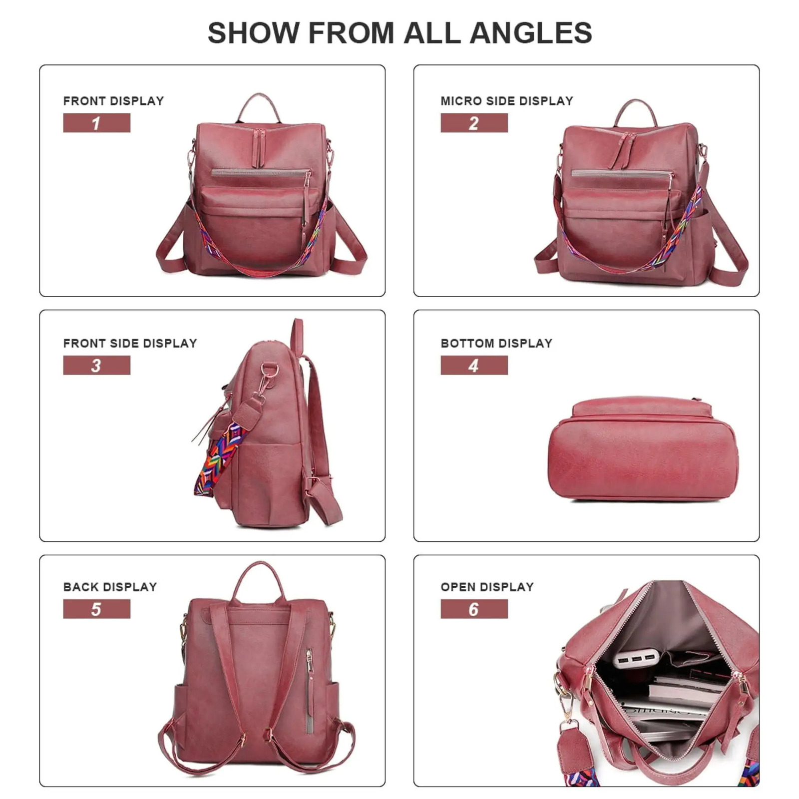 Ship from US Stylish Leather Backpack Purse for women Designer Convertible Shoulder Bag School Everyday Use 250304FBB