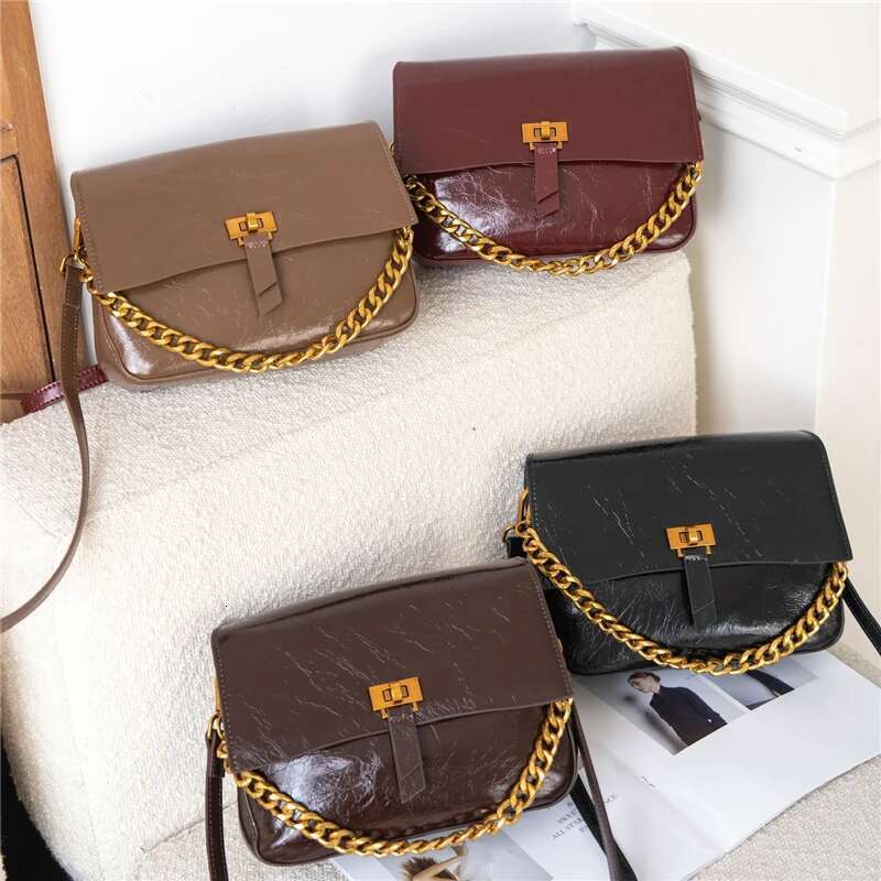 Shiny Cowhide Genuine Leather Shoulder Bags For Women Trend Designer Flap Crossbody Purses Chain Ladies Handbags