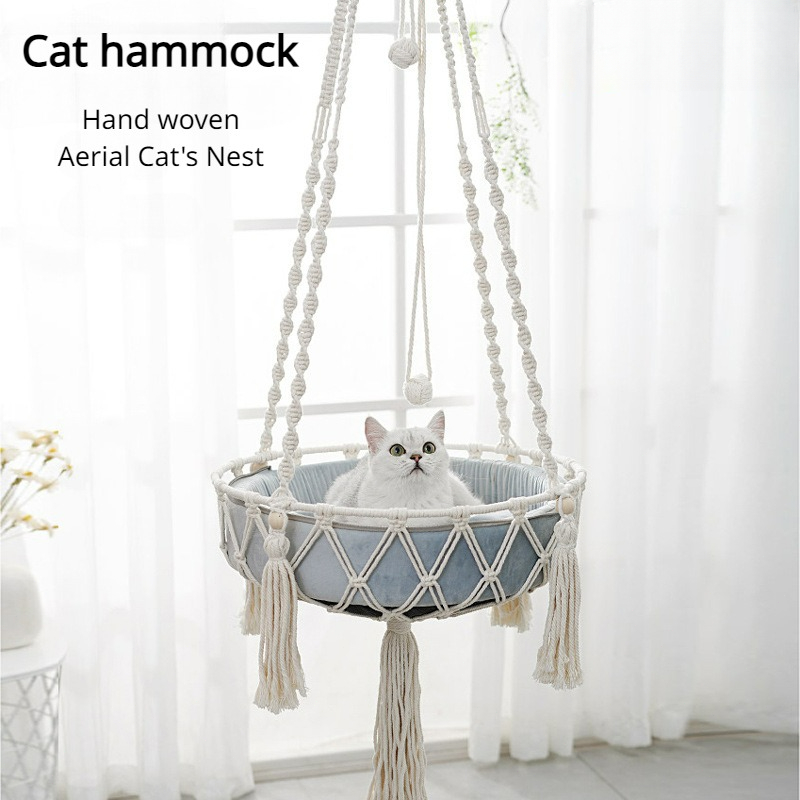 New Pet Hammock Cat Swing Hand Woven Cotton Rope Cats Hanging Basket Kitten Hanging String Den Indoor Pend Nest Pets Supplies