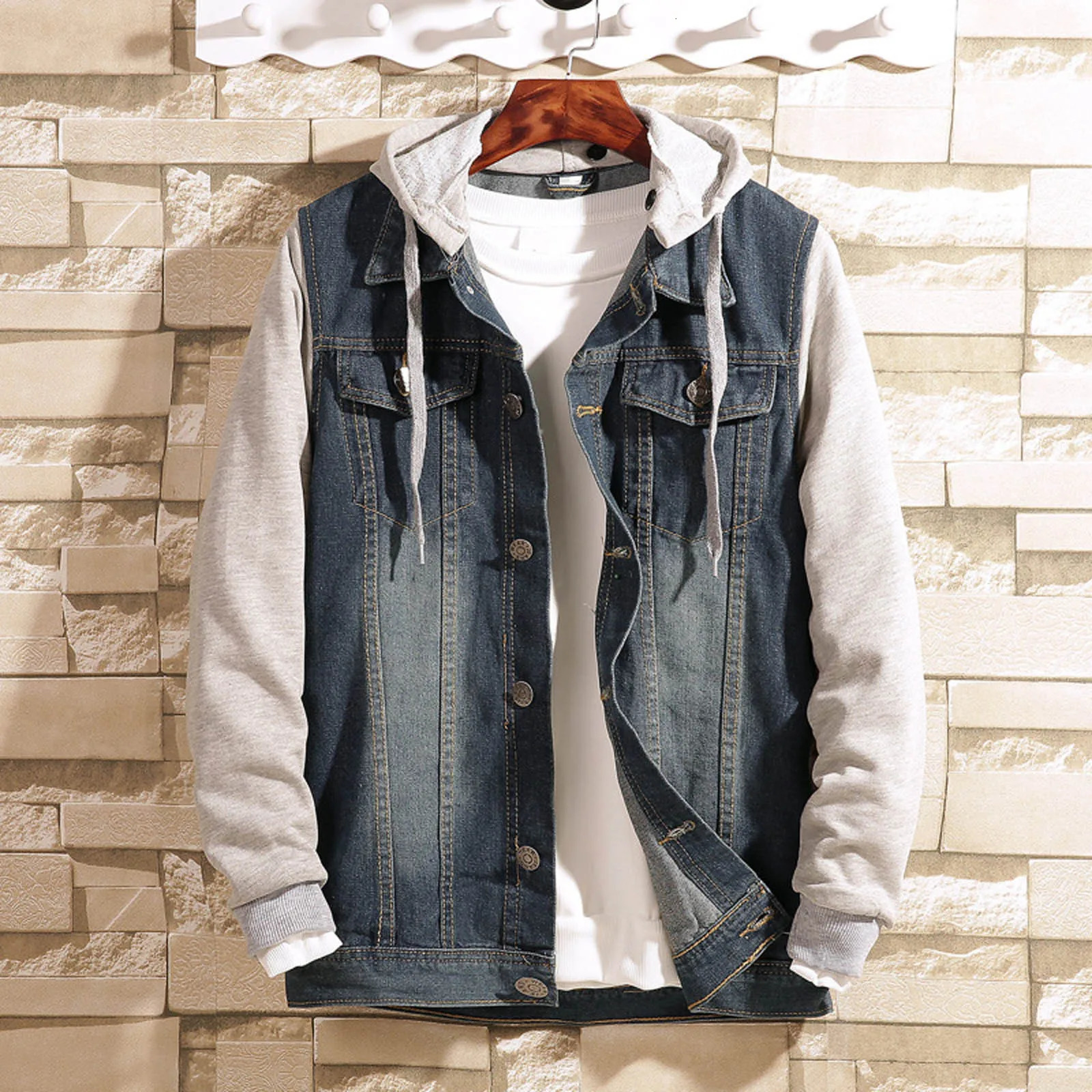 Tailored Zipper Splicing Denim Hoodies Gothic American Oversized Hoodies Vintage Street Hip-Hop All-Match Hooded Sweatshirt 250303