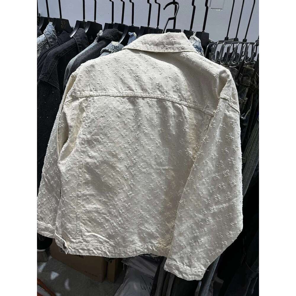 Spring & Autumn Jacquard Pattern Men's Denim Jackets Loosen Fit Vintage Jeans Coats Male's Casual Clothes