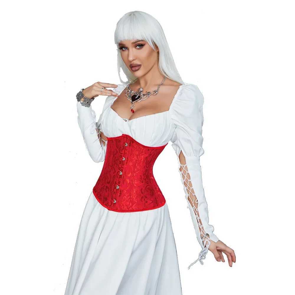 Jacquard Underbust Corset Tops Women Gothic Vintage Bustier Plastic Bones Basques Body Shaper Waist Cincher CorsetXJ250304
