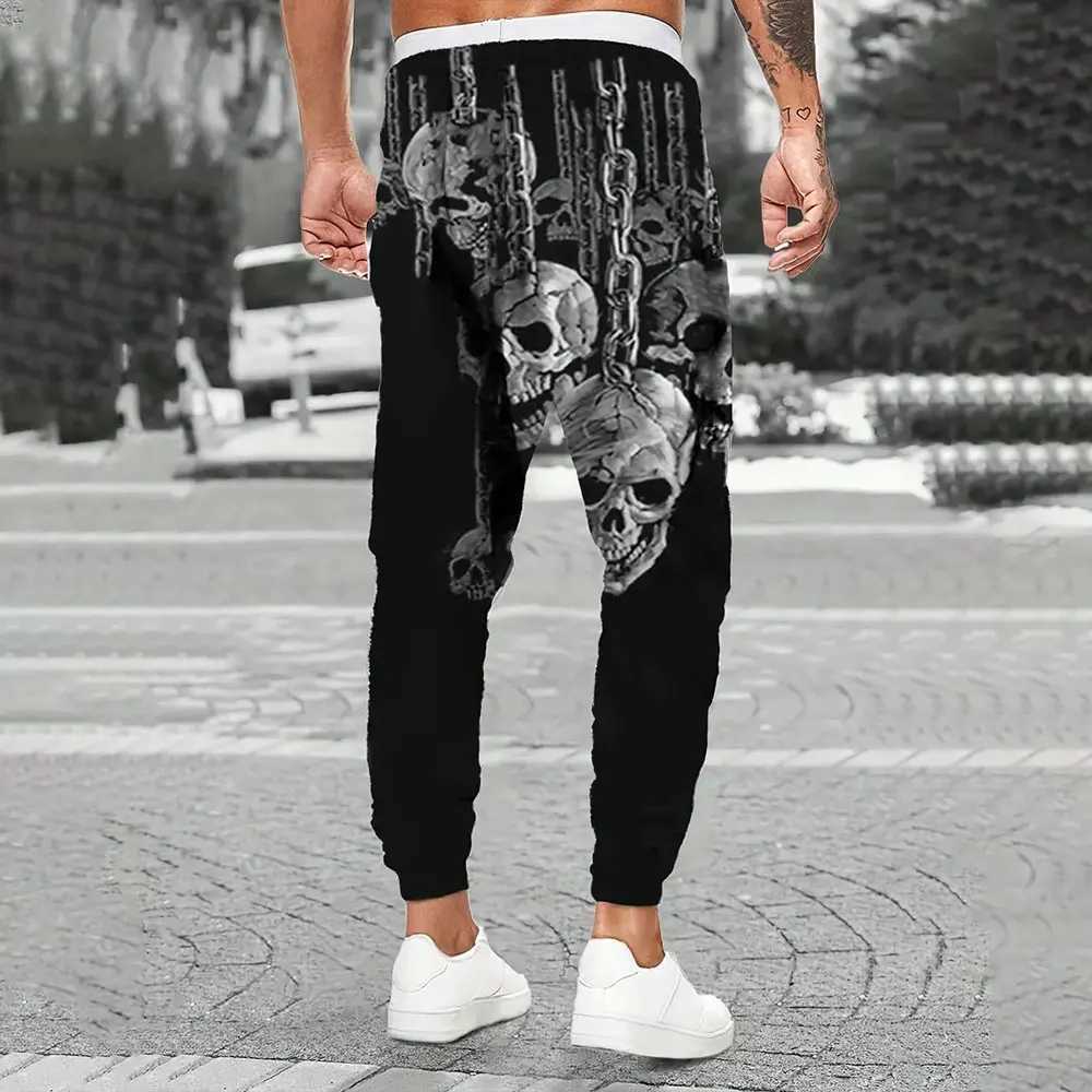 Mens Sweatpants Fashion Skull Chain Printed Sweatpants Mens Loose Casual Pocket Drawstring Sweatpants Winter Thick Warm SweatpantsXJ250303