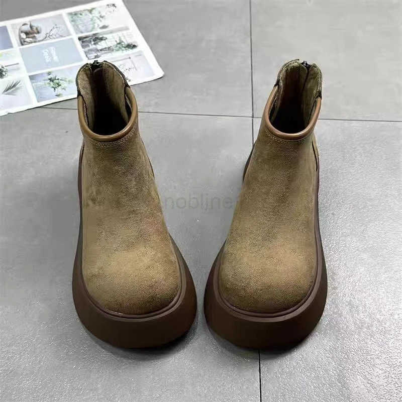 Wens Thick Soled Cotton Shoes Winter New Round Suede Back Zipper Anti-slip Wear-resistant Short Boots Z250304