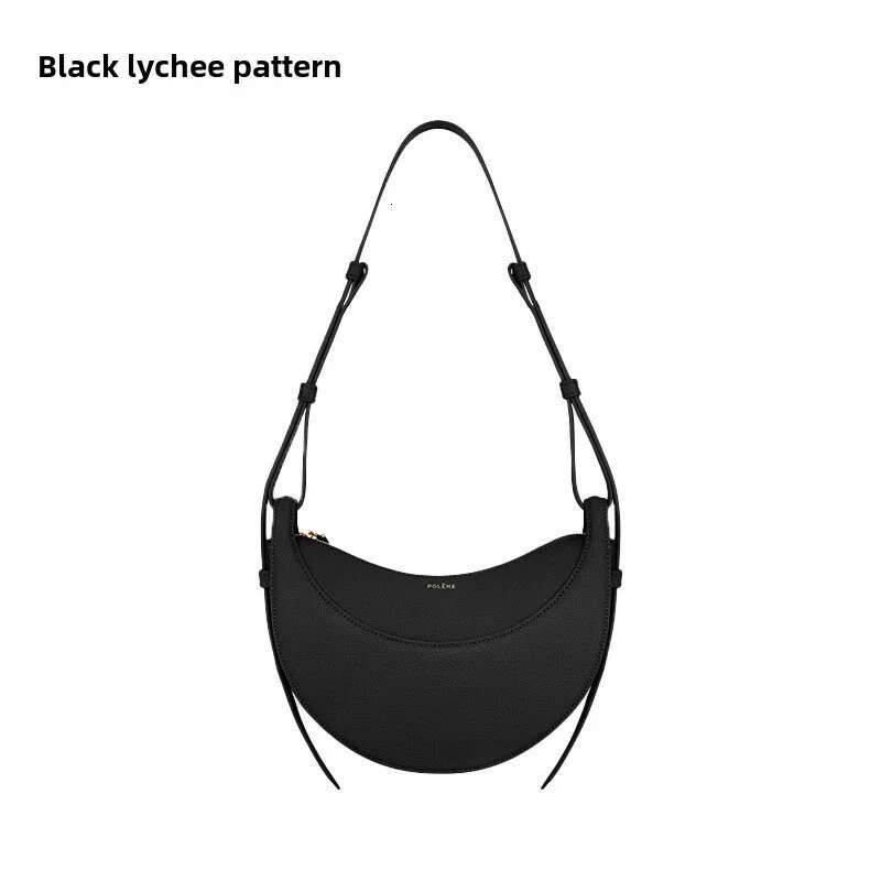 Exquisite Women's Crescent Shaped With Lychee Pattern Cowhide, Shoulder And Armpit Saddle Bag, Diagonal Cross Bag