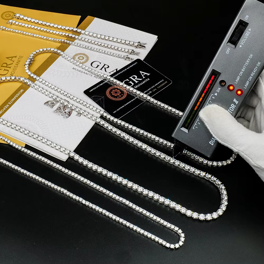 Hiphop Fashion Jewelry Moissanite Necklaces Dropshipping S Sterg Sier Tennis Necklace