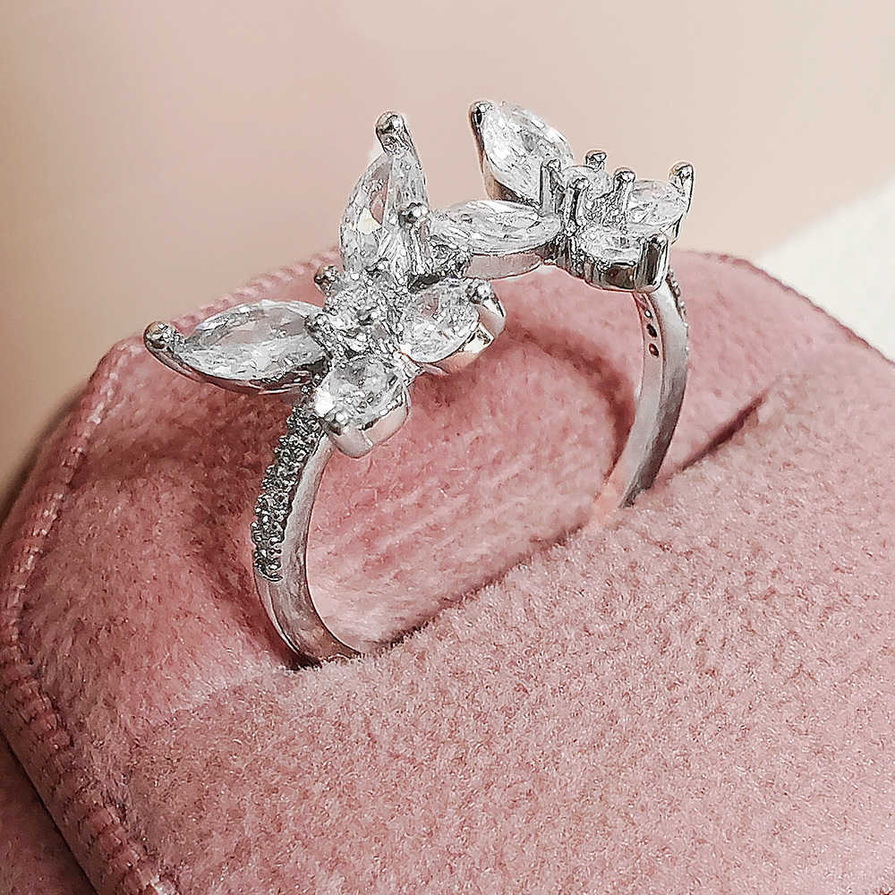 Couple Rings New Angels Double Winged Butterfly Inlaid Ring Fashionable Opening Personalized Ring R8401 H25303