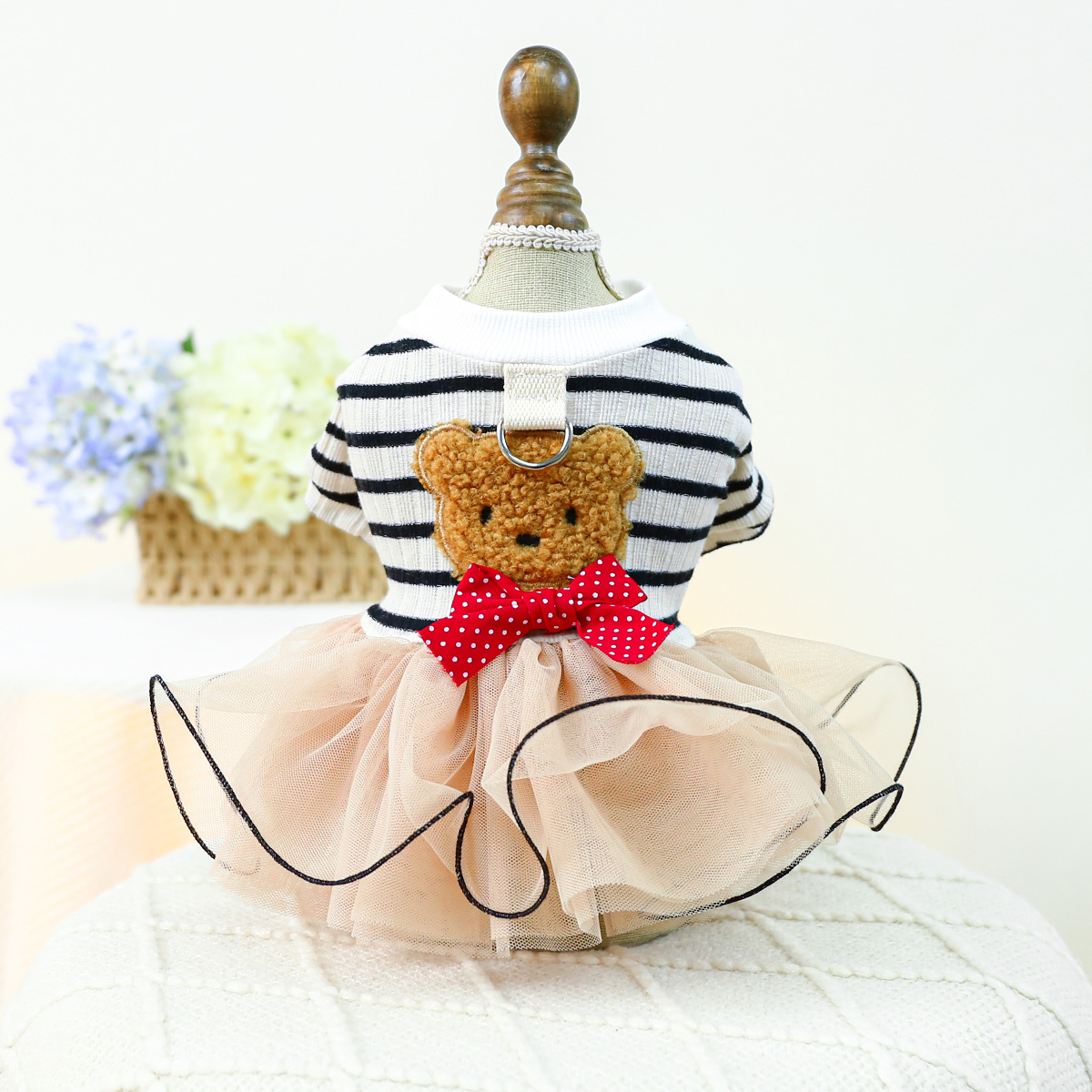 1PC Pet Clothing Cat Spring and Autumn Stripe Little Bear Pullover Princess Wedding Dress Suitable for Small and Medium Dogs