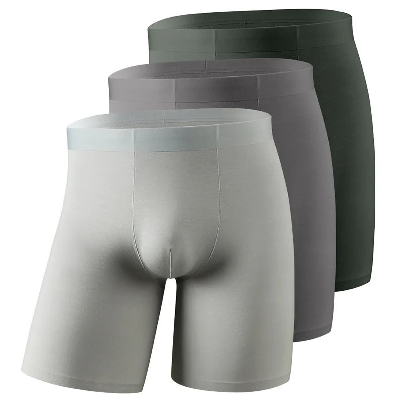 Men Breathable Long Leg Boxer Shorts Sports Big Size Sexy Elastic Mens Panties Cueca Male Ice Silk Seamless Lengthen Short Pants 250303