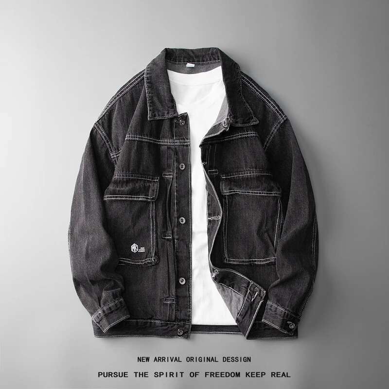 New Long Sleeved Loose Fashion Retro Tops Brand Elastic Jacket Denim Fashionable Casual Versatile Comfortable Men's Clothing