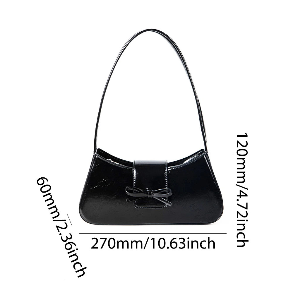 Sweet Bow Shoulder Bag PU Leather Fashion Handbag with Zipper Closure Everyday Purse Trendy Underarm Bag for Women 250228