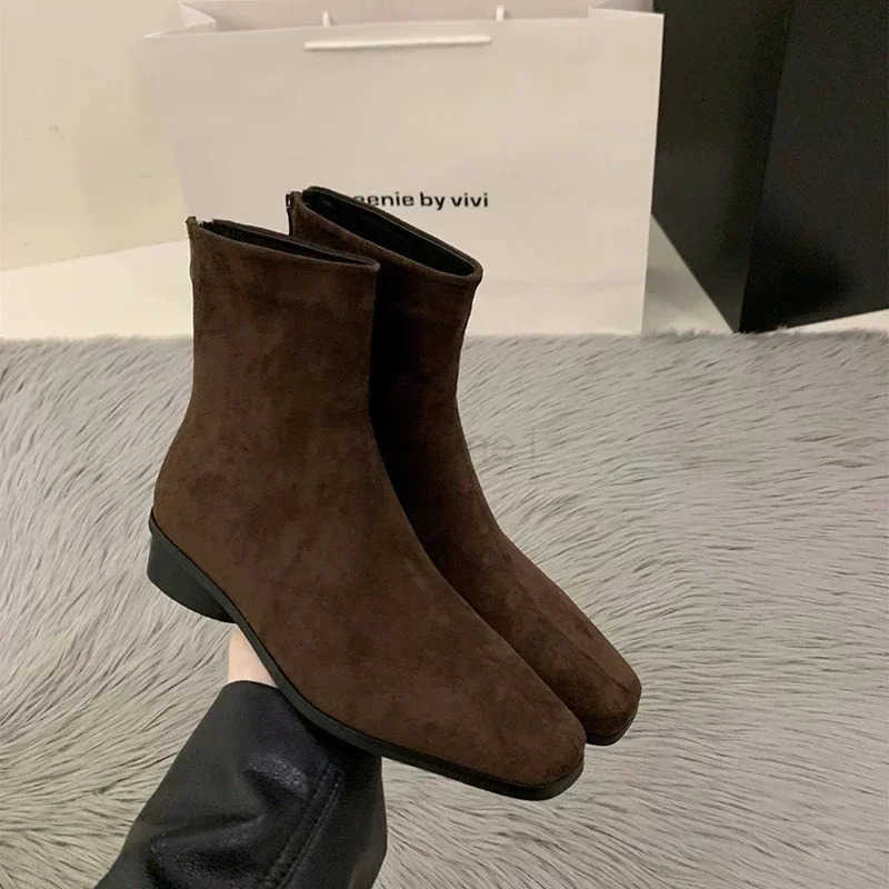 Street Style Wen Ankle Boots Fion Elegant Zippers Shoes Autumn Winter Square Heel Laides Streh Modern Short Booties Z250304