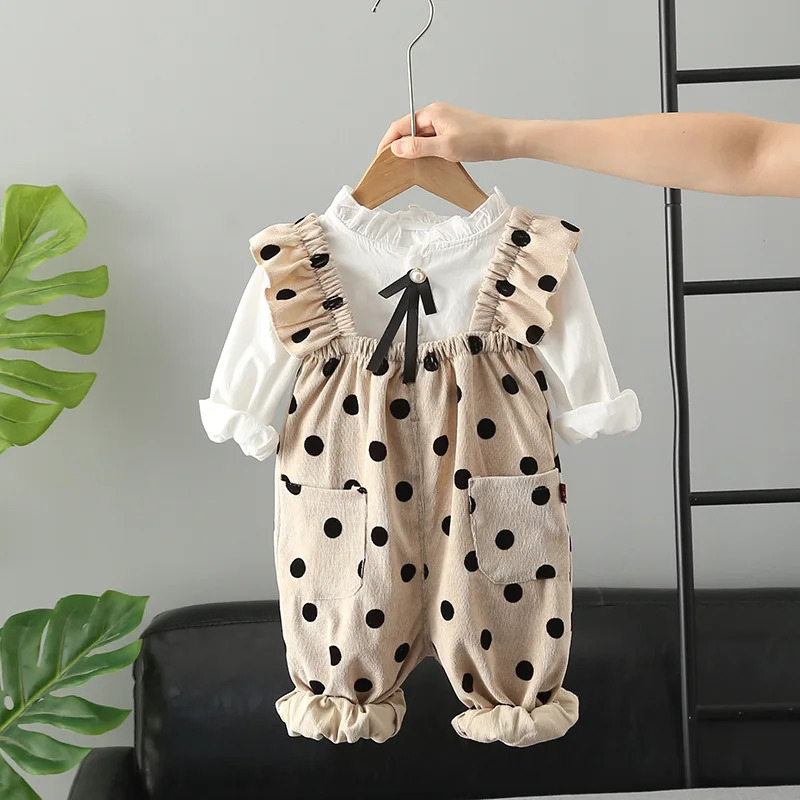Kids Baby Girl Clothes Outfits Sets Polka Dot Overalls Shirt 2pcs Suit for Girls Baby Birthday Clothing Sets 250304