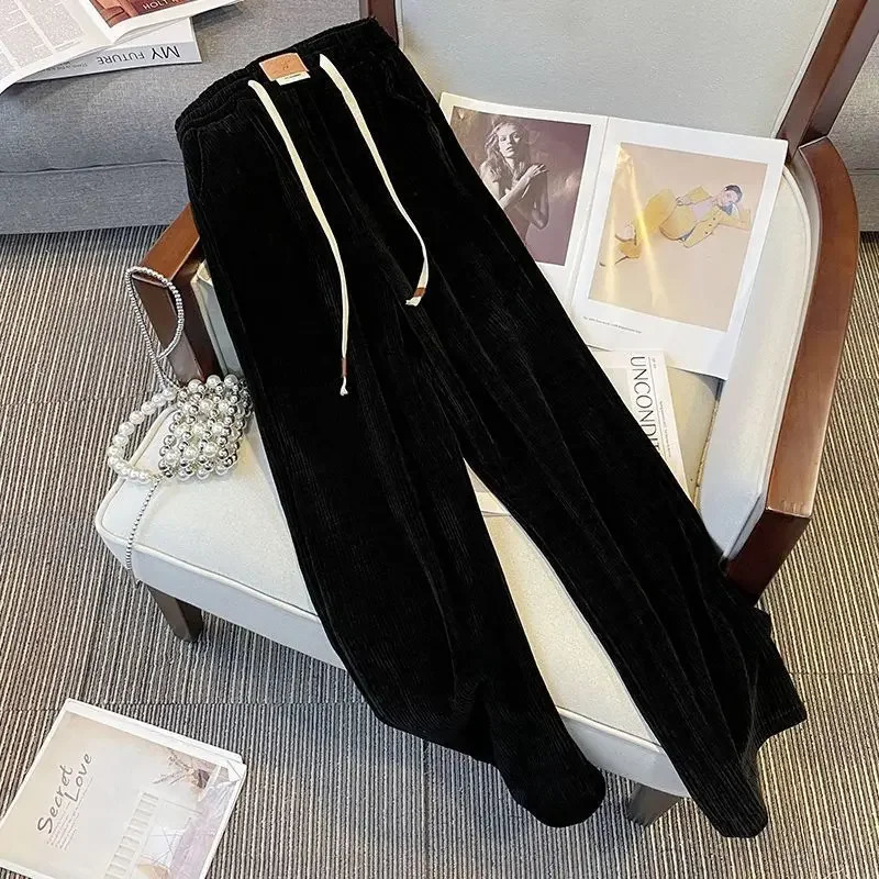 Spring Autumn Womens Pants Set Casual Sportswear Hooded Knit Pullover Sweater Elastic Waist Wide Leg Trousers 2pcs Track Suit 250225