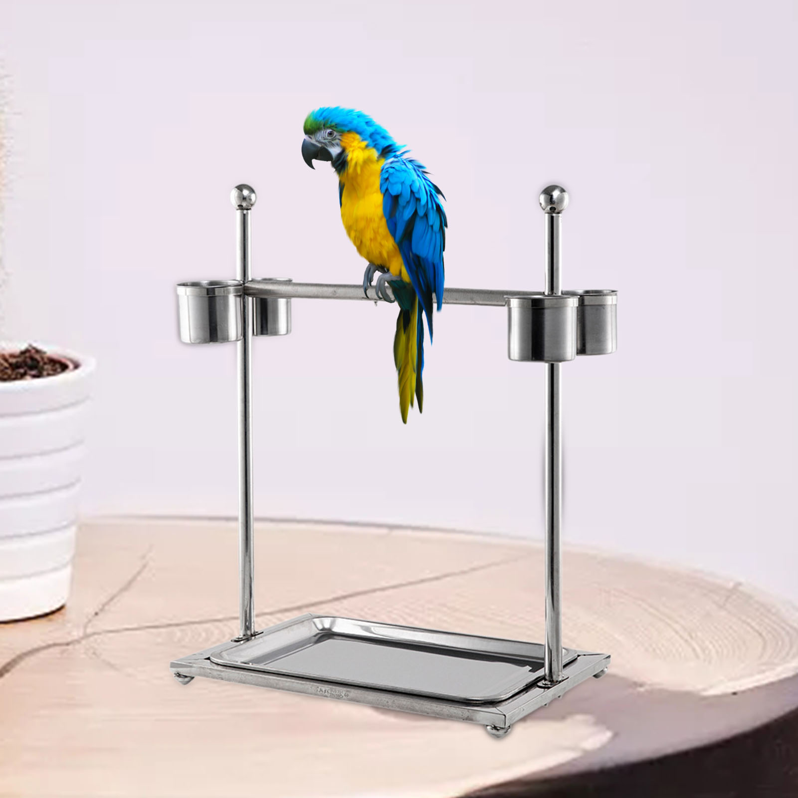 Bird Stand with Feeding Cups Bird Cage Perch Training Toy Parrot Playstand for Budgie Conures Lorikeet Lovebirds Macaw Canaries