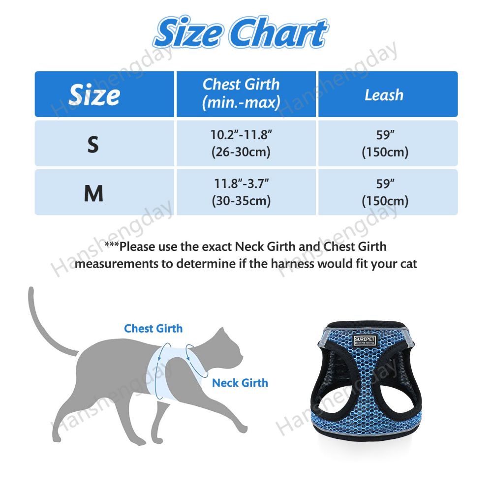 Cat Harness and Leash Set,Escape Proof Kitten Vest for Walking,Adjustable Soft Mesh Harness,Easy Control with Reflective Strips