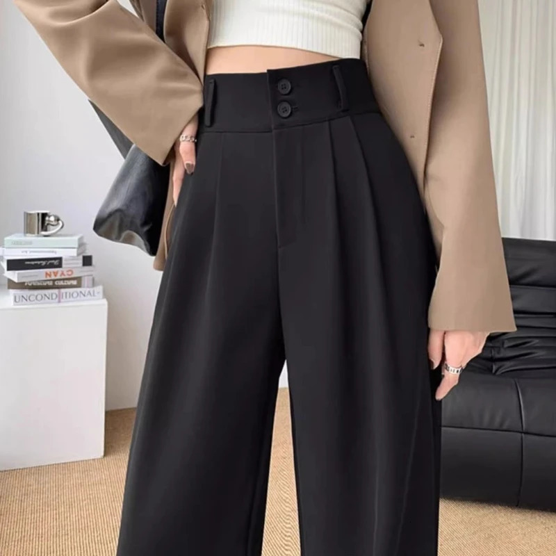 Womens Wide Leg Pants Women Korean Style High Waist Black Trouser Office Ladies Fashion Loose Grey Suit Trousers Streetwear 250303