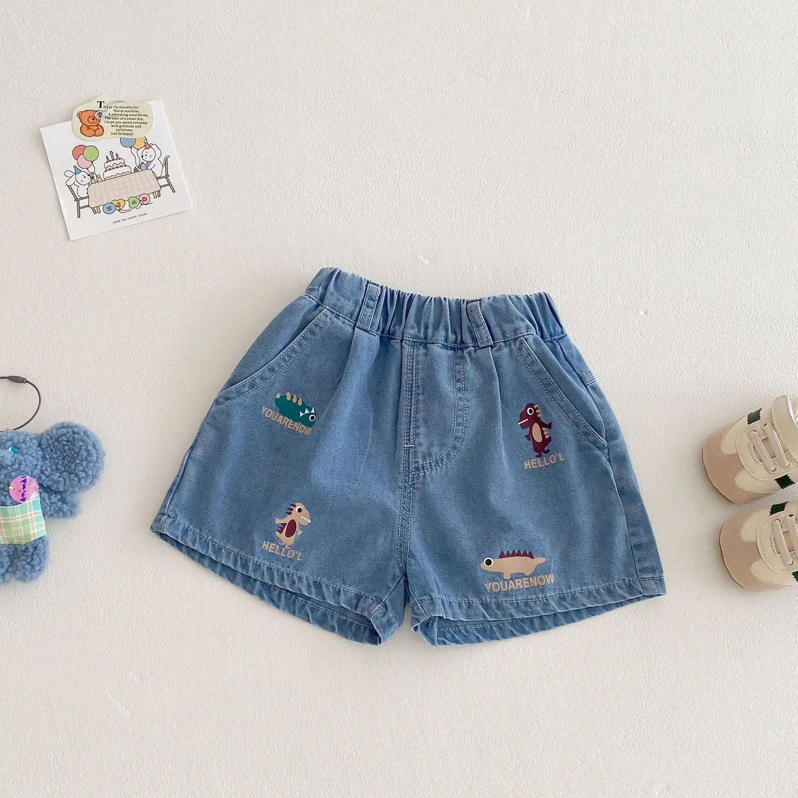 Milancel Stylish Denim Shorts for Kids Summer Baby Childrens Clothing 05Y Cute Embroidered Dinosaur Boys Casual 250303
