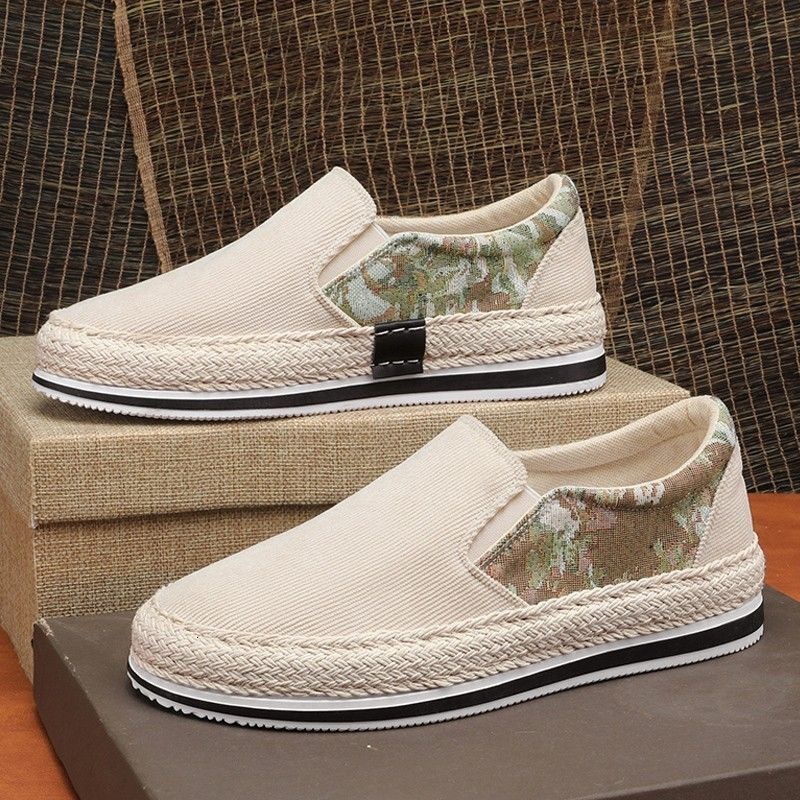 Wholesale Free Delivery 2025 Designer Summer New Breathable Canvas Popular Woven Men s Multi functional Single Foot Lazy Shoes Fashionable Flat Casual