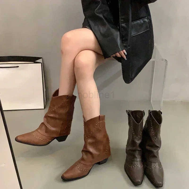 Autumn Winter Wen Trouser Short Boots Style Wern Knight Booties Pointed Toe Square H Fem Shoes Z250304