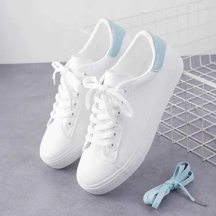 2024 New Women Sneakers Fashion Breathble Vulcanized Shoes Pu Leather Platform Shoes White Lace Up Casual Shoes Zapatos MujerC250304