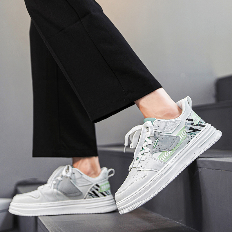 Men's Designer Shoes Spring And Autumn New Leather Breathable Casual White Thick Sole Increased Mesh Inner Sports Board Shoes Fashionable White S