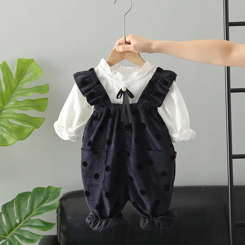 Kids Baby Girl Clothes Outfits Sets Polka Dot Overalls Shirt 2pcs Suit for Girls Baby Birthday Clothing Sets 250304