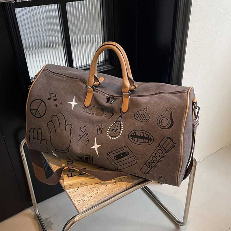Graffiti Travel Bag Womens Short Distance Business Trip Large Capacity Luggage Handbag Dry Wet Separation Sports Fitness Bag Y250304