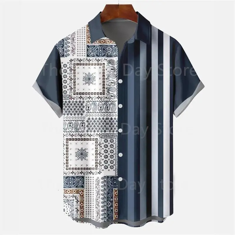 Mens Casual Social Hawaiian Oversized Short Sleeve Shirt Elegant Vintage Harajuku Summer Fashion Clothing Pattern Top 250227