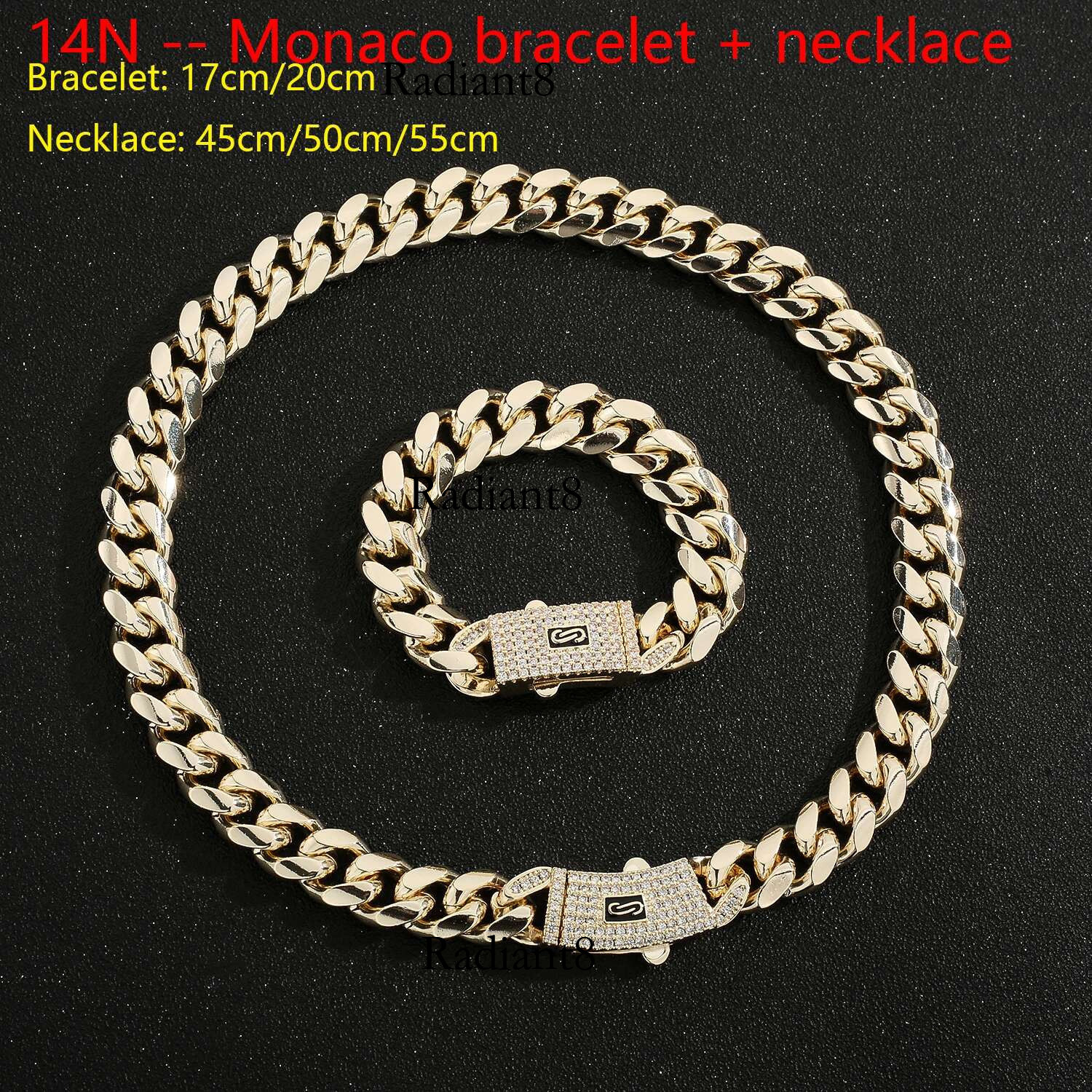 14K Fashion Monaco Chain 4N/6N/8N/10N/12N/14N/16N Trendy hip-hop men and women noble tail party decoration punk chain