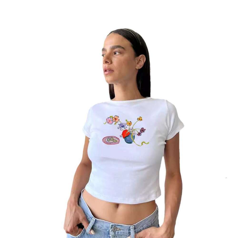 European and American y2k pure cotton women's round neck printed spicy girl short sleeved T-shirt 2025 new casual versatile fashion clothing
